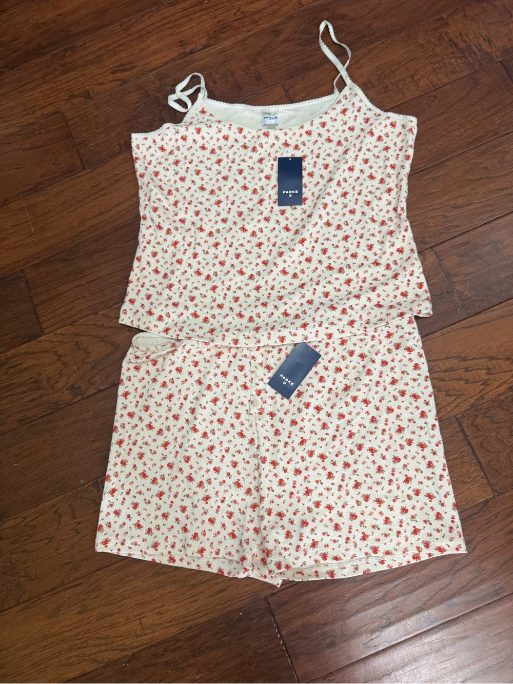 Parke Women's Cream Floral Cami & Shorts Sleep Set - Red Rose Print